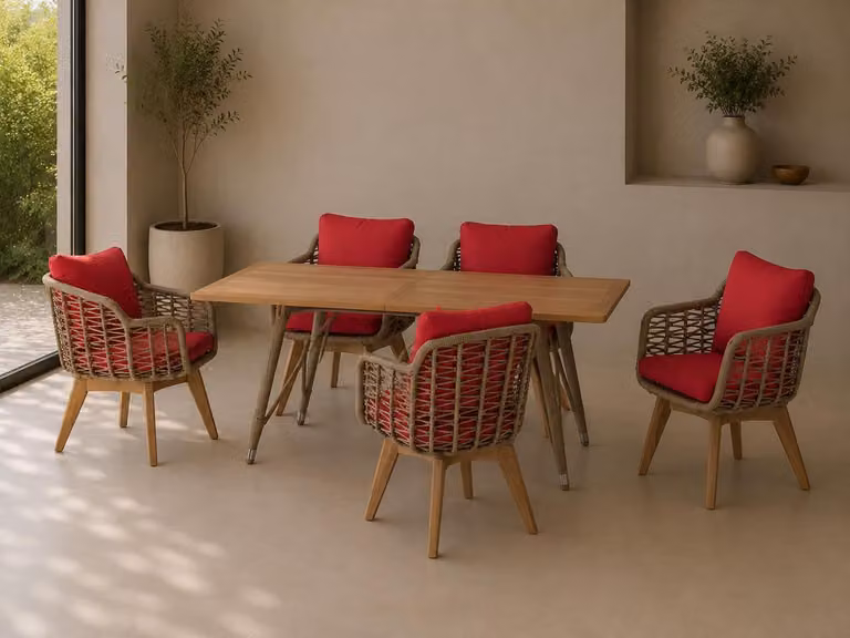 Set di 6 sedie da giardino, colore rosso, imbottite, adatte per tavolo da pranzo, ideali per la sala da pranzo o la terrazza
