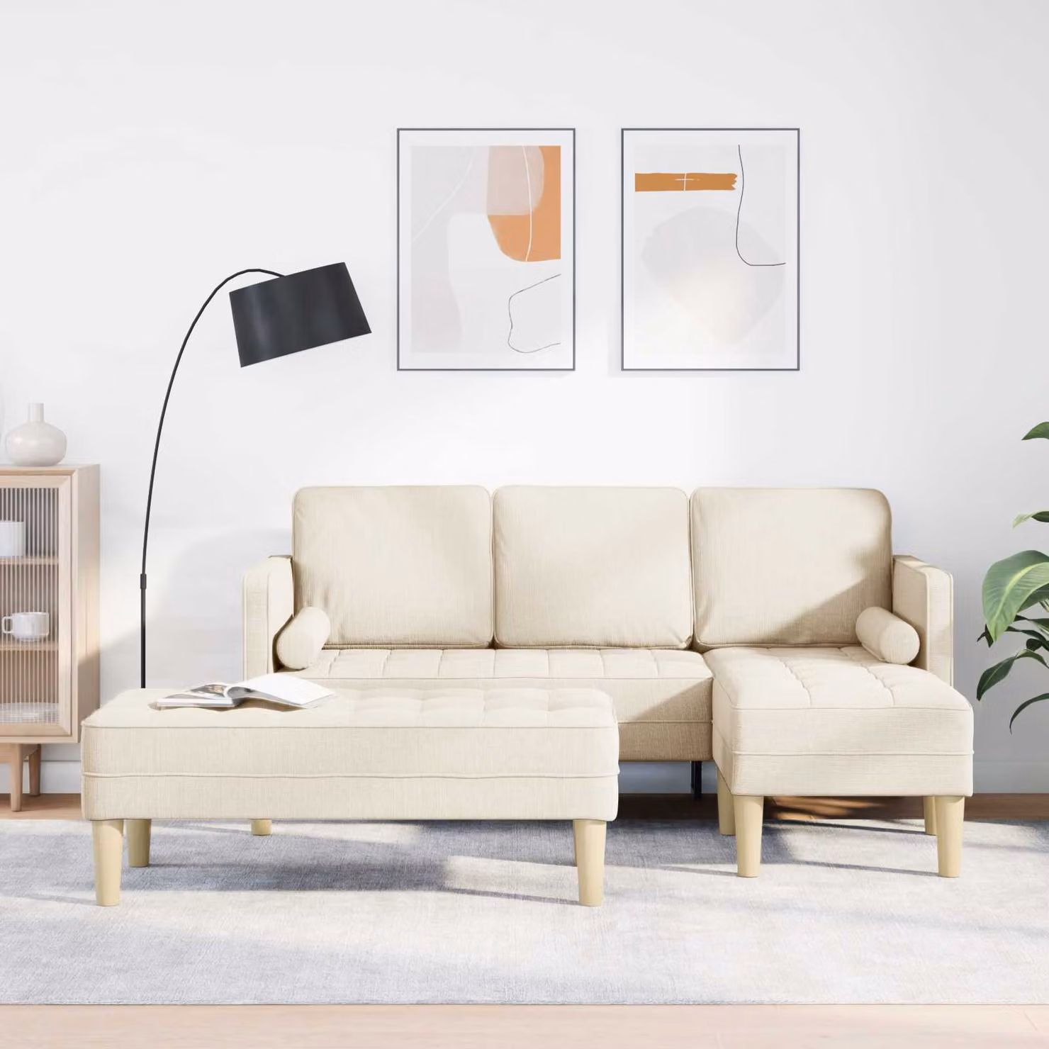 Set di divani angolari vidaXL beige in tessuto reversibile con cuscini per soggiorno