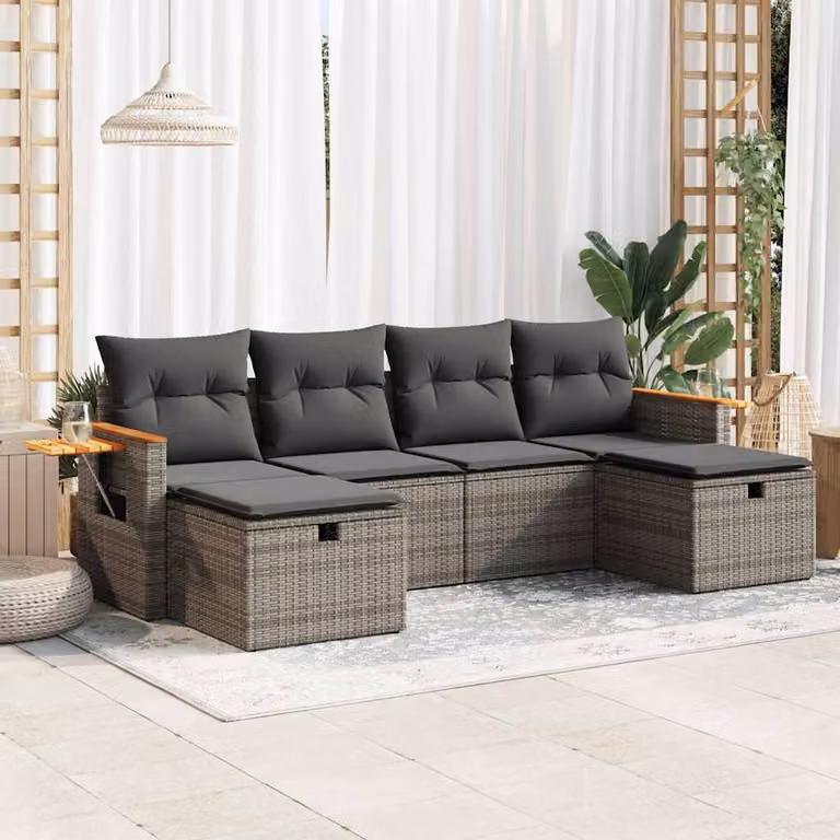Maison Exclusive - Set da giardino 6 pezzi con cuscini Grigio Poly Rattan