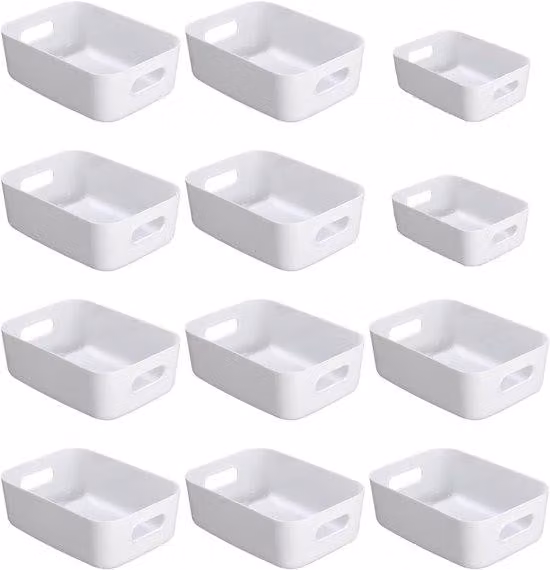 Set di vassoi in plastica bianca da 12 pezzi per cucina, ufficio e bagno