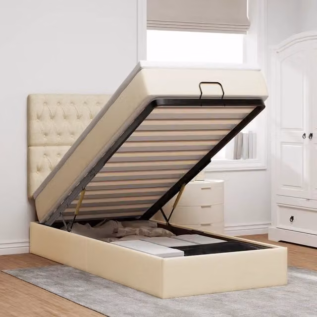 Pouf Letto con Materasso vidaXL, Colore Beige e Bianco, con Illuminazione LED Sotto il Letto e Porta USB, L/P/H: 203 x 90 x 140 cm – 1