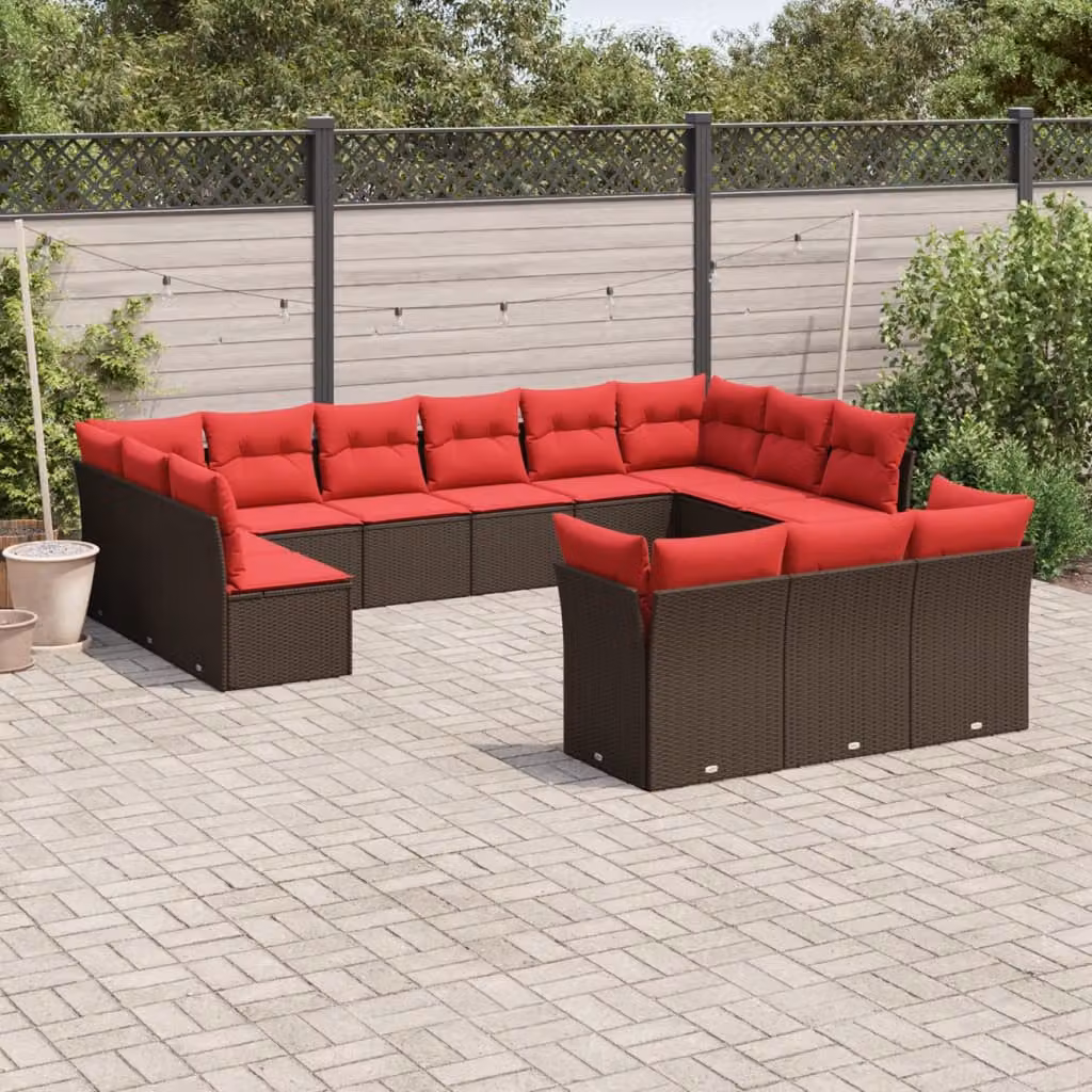 Set di divani da giardino vidaXL in polyrattan marrone con cuscini, design moderno a forma di U per esterno e terrazza