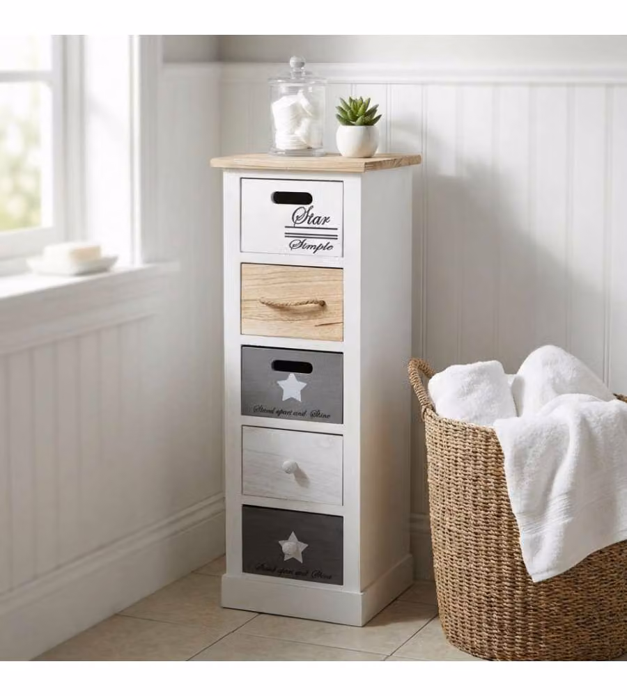 Cosma Mobiletto Blas 5 Cassetti Bianco in Legno Stile Shabby Chic 29x27x81 cm