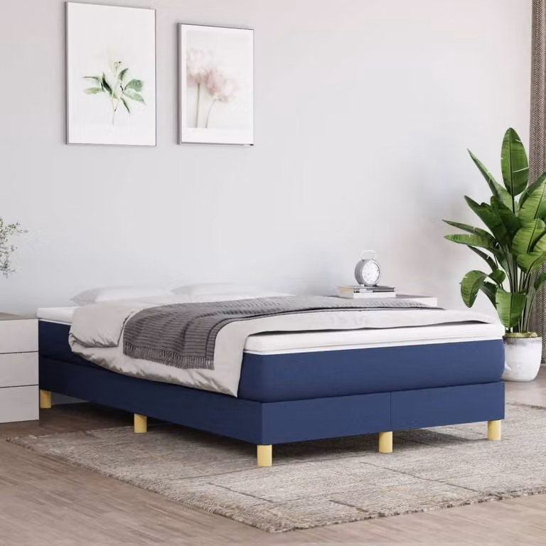 The Living Store Letto a molle con materasso Blu 120x200 cm in tessuto
