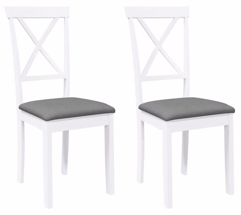 Set di 2 sedie da pranzo in legno massello, colore bianco e grigio