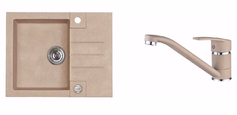 Lavello in granito con miscelatore ALVEUS Rock 30 Beige 55 595x475 mm + miscelatore Nina SETA041