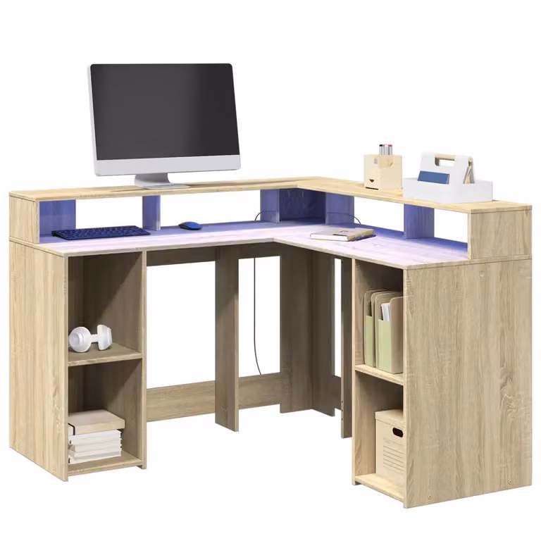 Scrivania angolare moderna vidaXL in MDF laminato color rovere, L/P/H: 130 x 130 x 91 cm