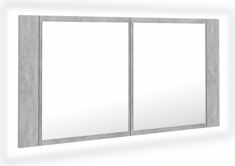 Armadietto a Specchio con Luci LED Grigio Cemento in Acrilico