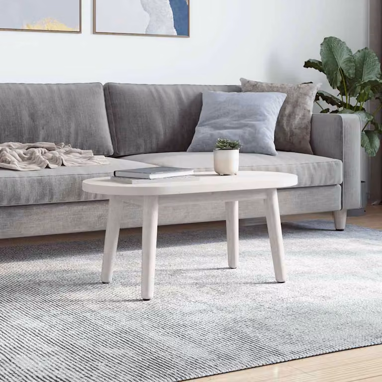vidaXL Piano Tavolo Bianco 70x35x2,5cm in Legno Massello di Pino Ovale