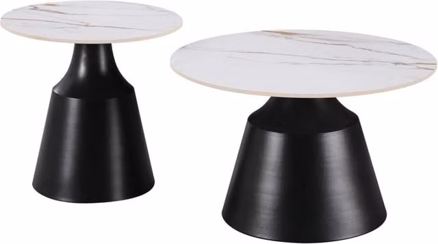 Set di 2 tavolini da caffè Habitat Vulca in ceramica e metallo bianchi con design astratto e moderno, L/P/H: 70 x 70 x 43 cm