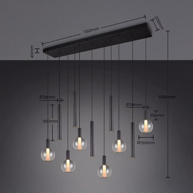 Trio Lighting Lampada a sospensione Melaro, dimmerabile, Nero, Soggiorno / Sala da pranzo, Metallo, Lampada a sospensione