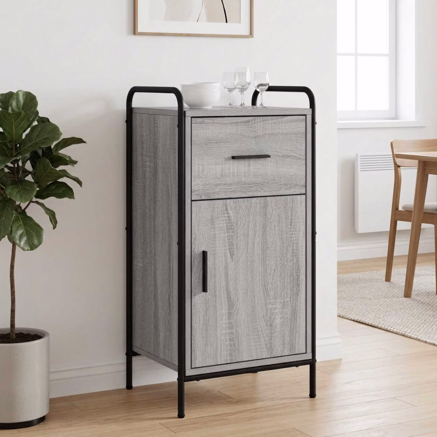 Credenza moderna vidaXL in legno ingegnerizzato e metallo, colore grigio, L: 97 cm, P: 33 cm, H: 81 cm