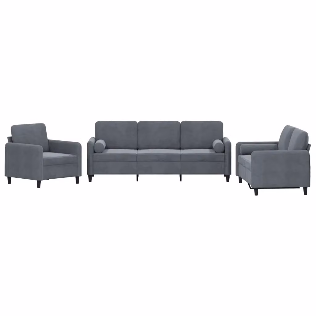 Set di divani moderni vidaXL in velluto grigio con cuscini per soggiorno – 2