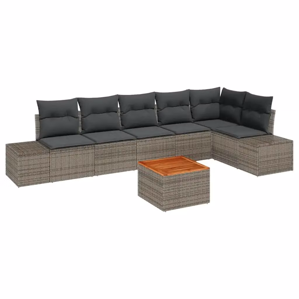 Set Divano da Giardino vidaXL a forma a U in Polyrattan Grigio con 7 Pezzi, Cuscini e Tavolino da Esterno – 2