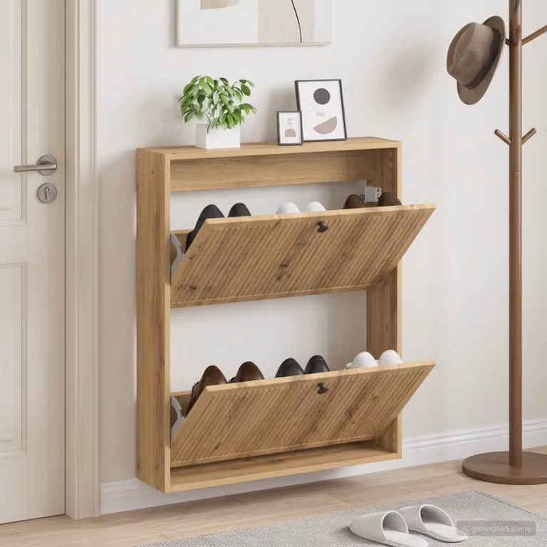 Mobiletto per scarpe da muro moderno vidaXL in legno e metallo, L: 71 cm, P: 17 cm, H: 86 cm