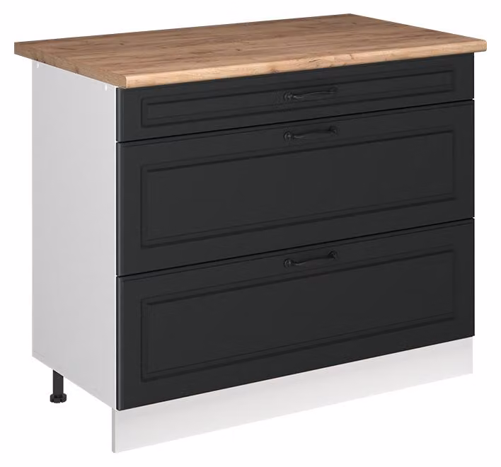 Mobiletto base per cucina Vicco R-Line Antracite country/Bianco 100 cm piano di lavoro Rovere dorato, Model 71517