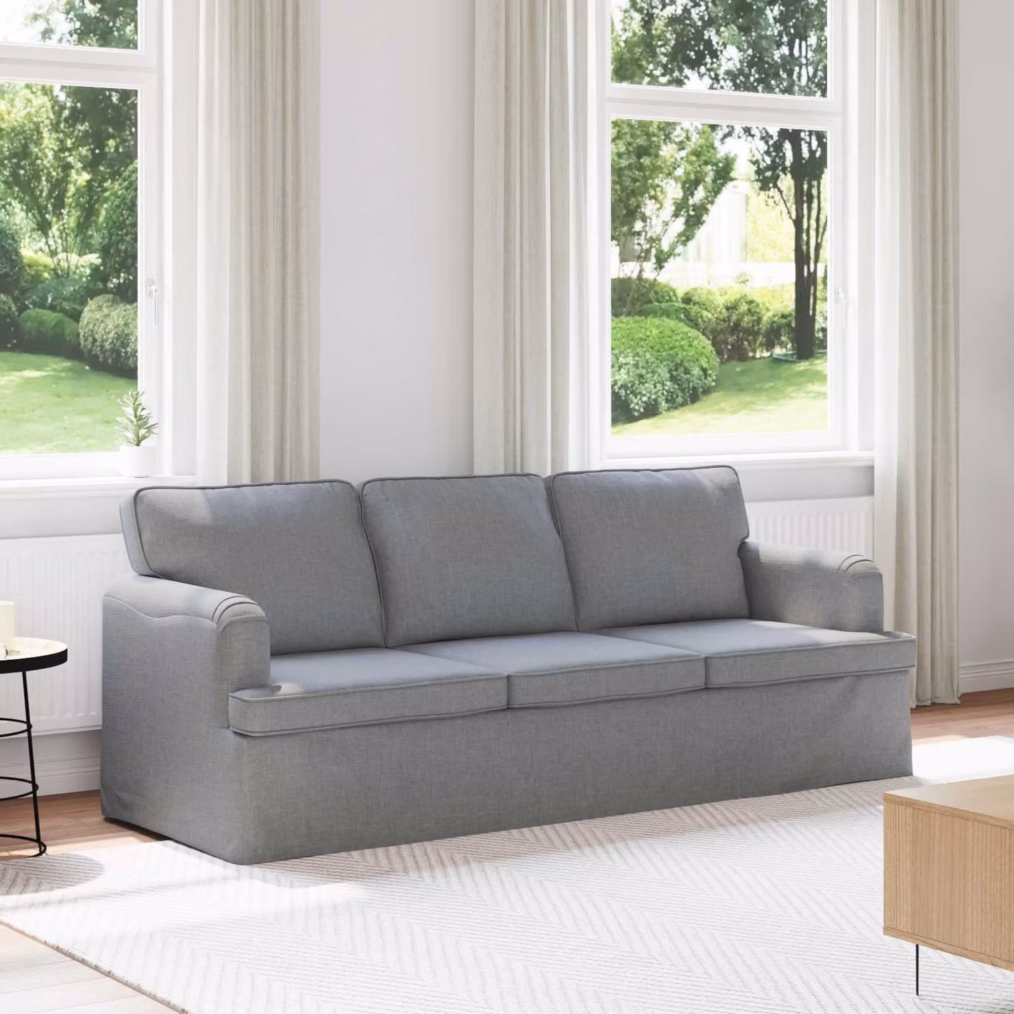 Divano vidaXL in tessuto grigio con struttura in metallo, L: 201 cm, P: 80 cm, H: 85 cm – 1