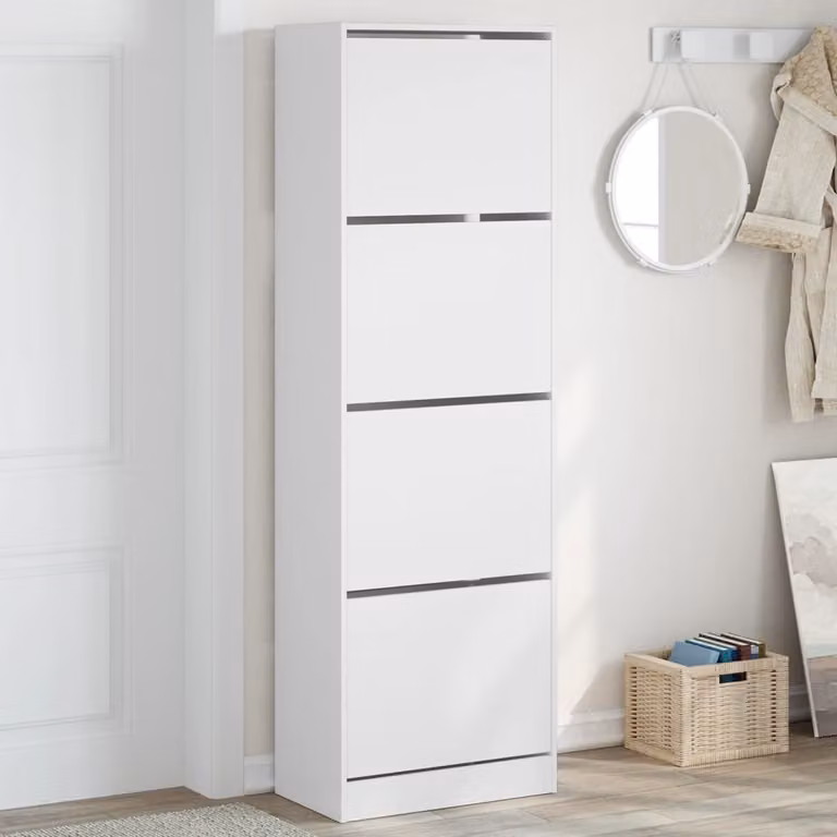 Scarpiera moderna vidaXL con 4 cassetti ribaltabili bianca L: 60 cm, P: 34 cm, H: 187,5 cm