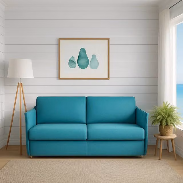 Divano Monleale DMORA a 2 posti con coperture sfoderabili, colore azzurro, L: 160 cm, P: 95 cm, H: 90 cm – 1