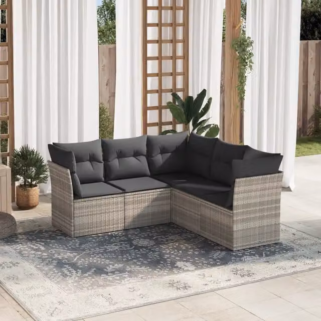 Set Divano da Giardino a L VIDAXL in Polyrattan Grigio Chiaro con 5 Cuscini Moderno – 1