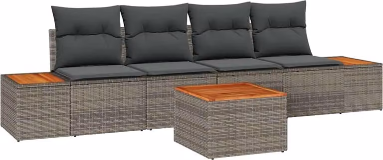 Set Divano da Giardino con cuscino 5 pcs Grigio Poly Rattan
