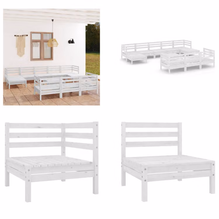 vidaXL set salotto da giardino 11 pezzi pino massiccio bianco - Set mobili da giardino - Set mobili da giardino - Set mobili da giardino - Set mobili da giardino