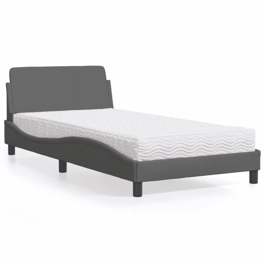 Letto con Materasso Dover vidaXL in Tessuto Grigio Scuro e Bianco, L/P: 100 x 200 cm