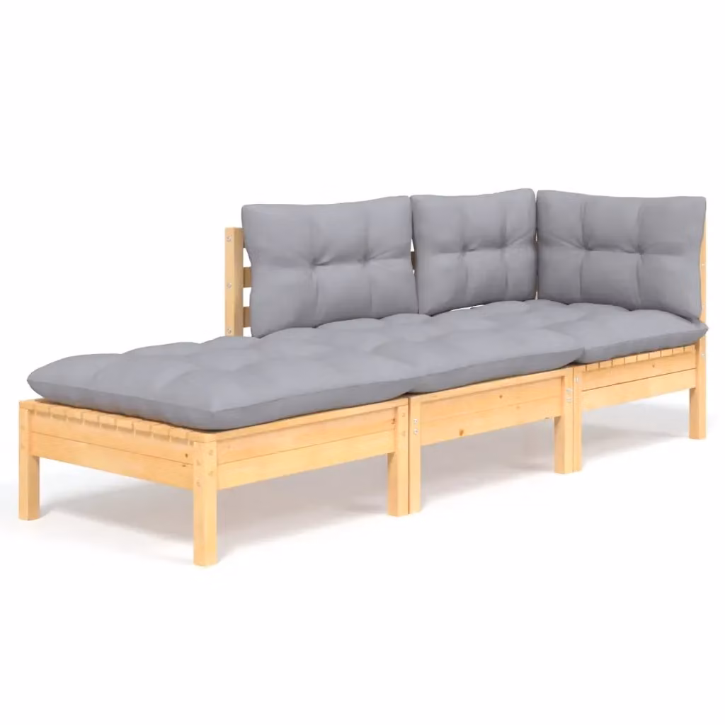 Set di Divani da Giardino a L vidaXL in Legno di Pino con Cuscini Grigi – 2
