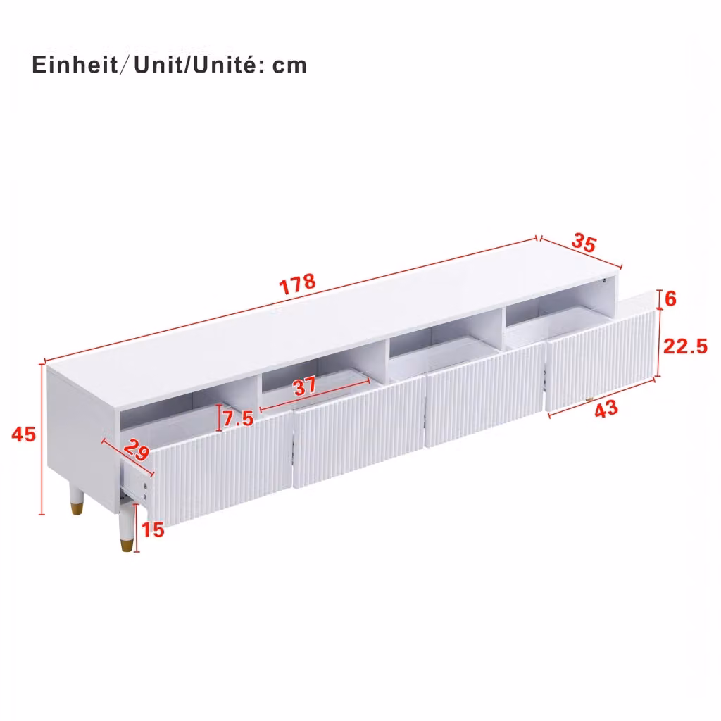 Set Mobile TV REDOM con 4 ante e Tavolino in MDF Bianco e Oro con LED per Soggiorno L: 110-178 cm – 2