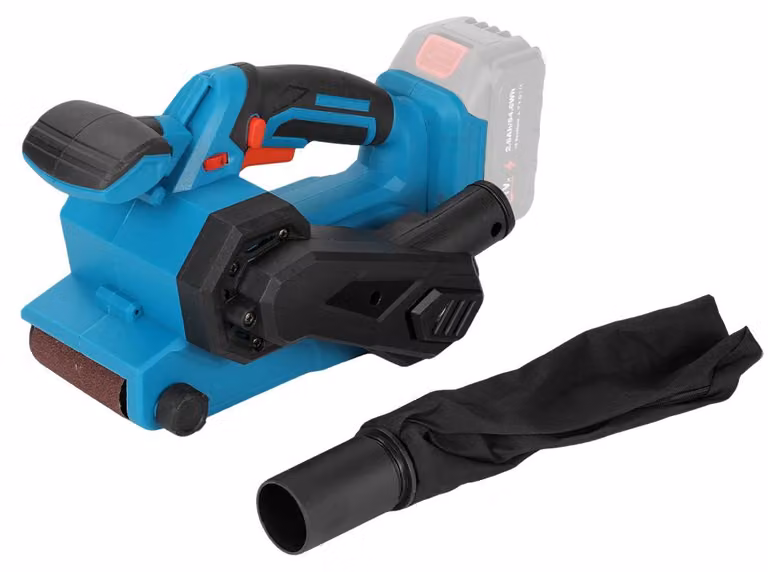 Levigatrice a nastro elettrica, sei velocità regolabili, sistema di aspirazione della polvere, marca Blau