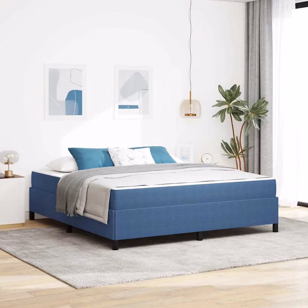 Struttura del letto con materasso vidaXL in tessuto blu e bianco, L 180 x P 200 x H 203 cm – 1