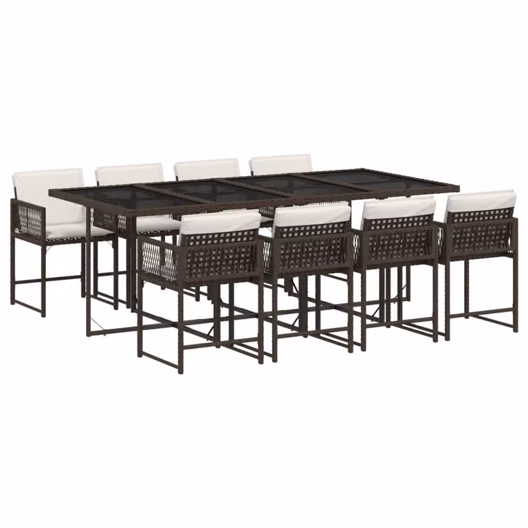 Set da Pranzo da Giardino 9pz con Cuscini Marrone in Polyrattan