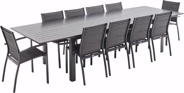 Set tavolo da giardino allungabile Sweeek in alluminio antracite con 10 sedie – 1