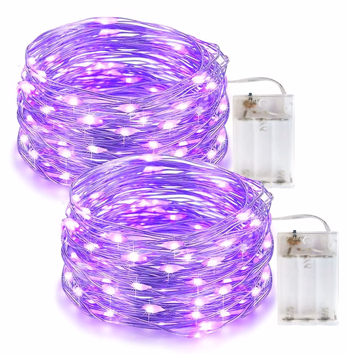 Catena luminosa a LED, 5 metri, 50 LED, colore viola, grado di protezione IP65, impermeabile