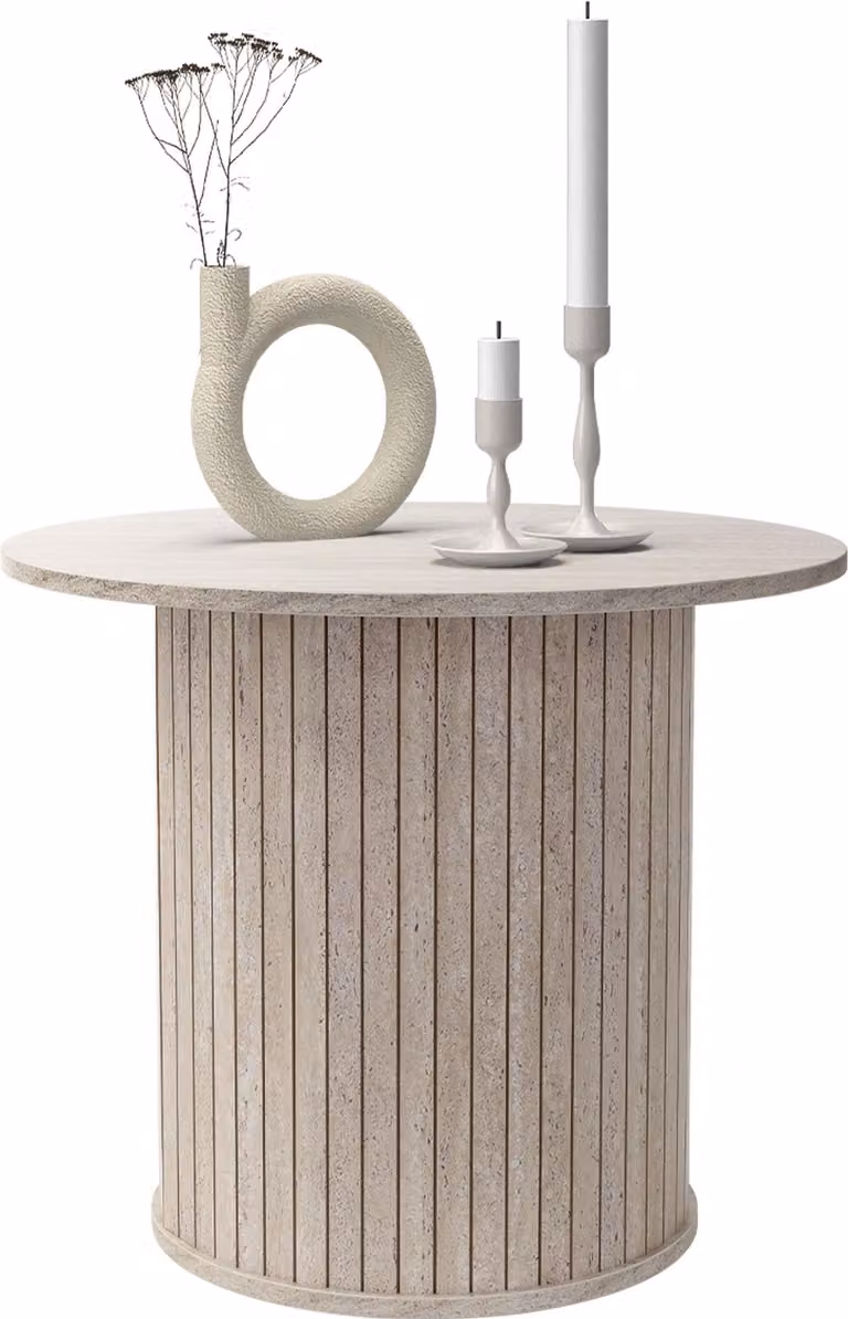 ML-Design tavolino rotondo Ø60x50 cm effetto pietra beige Tavolo da soggiorno con piano sporgente Tavolino Tavolino da salotto Tavolino da divano per tè caffè