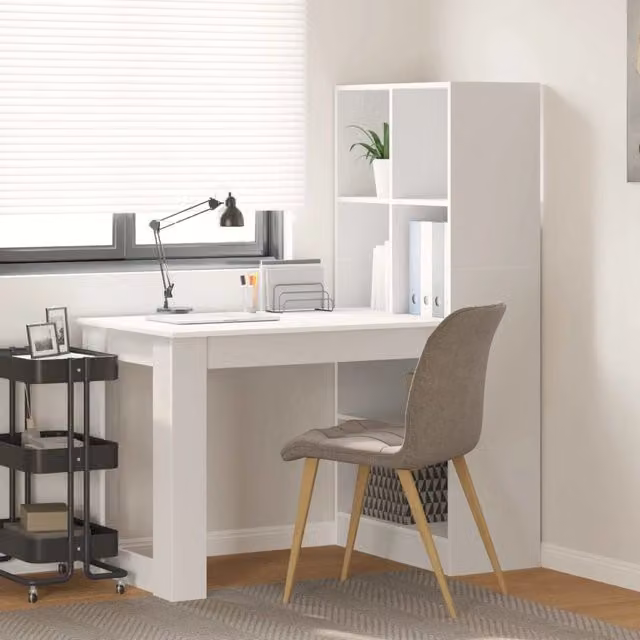 Scrivania moderna bianca vidaXL in legno MDF con finitura opaca L: 122 cm, P: 67 cm, H: 145 cm