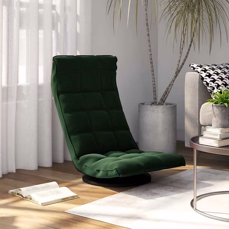 Sedia da pavimento girevole vidaXL in velluto verde con base in metallo