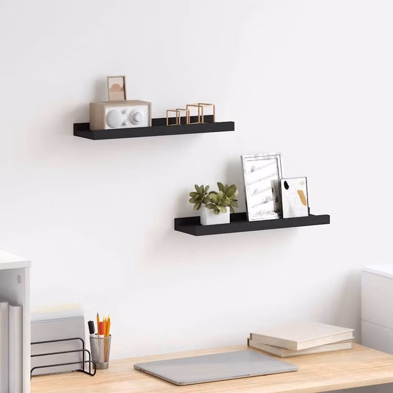 Set di 2 mensole a parete vidaXL in MDF laccato nero, L: 40 cm, P: 9 cm, H: 3 cm
