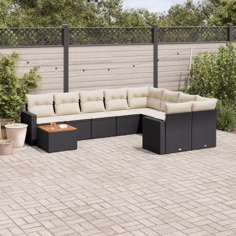 Maison Exclusive - Set da giardino 10 pezzi con cuscini in polyrattan nero