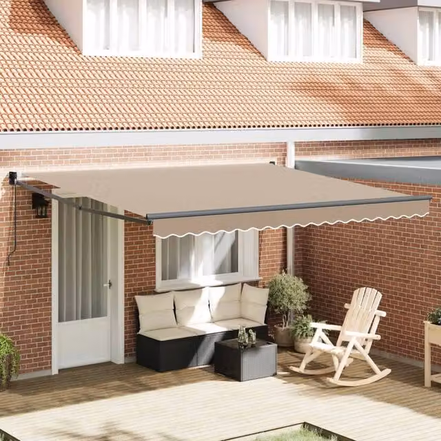Tenda retrattile-Tenda parasole per balcone Beige 400 ¡Á 300 cm Poliestere e Alluminio 548777