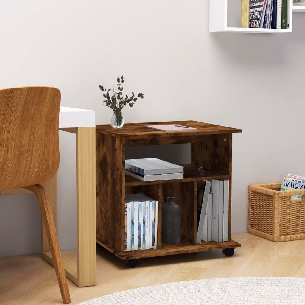 Armadietto con Ruote vidaXL in Legno Rovere Fumo, L 60 cm x P 45 cm x H 60 cm