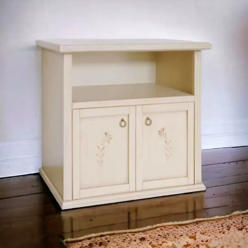 Porta TV Mobili2g in legno stile shabby chic color bianco e beige con 2 ante L: 84 cm, P: 40 cm, H: 80 cm – 2