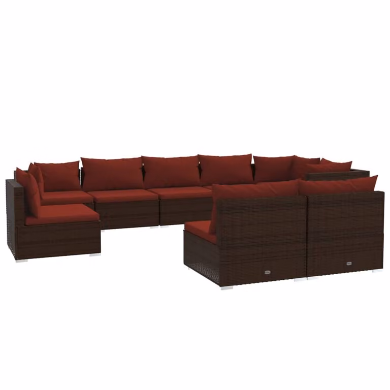 Set Divani da Giardino 9 pz con Cuscini in Polyrattan Marrone
