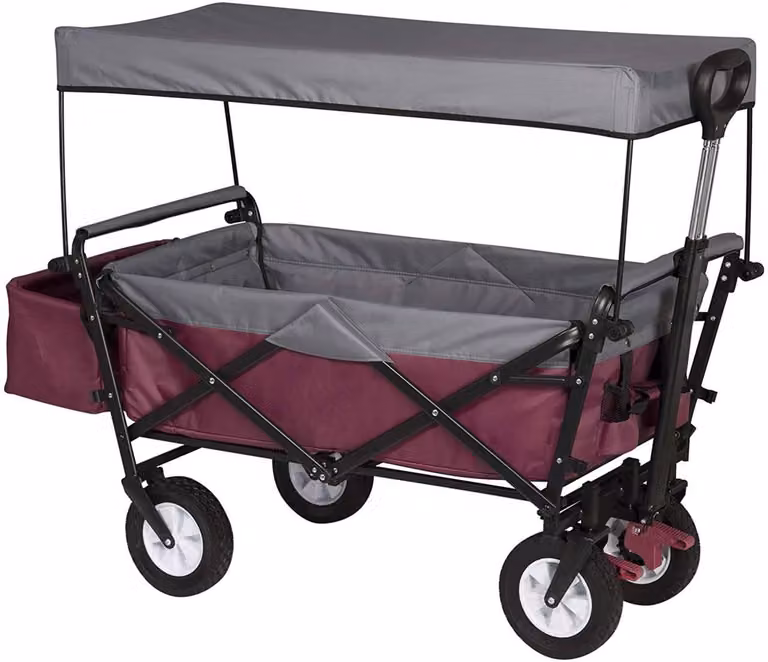 Carrello pieghevole con tetto e freni, ideale per giardino e campeggio | Colore: fucsia | Dimensioni: 120x51x93 cm