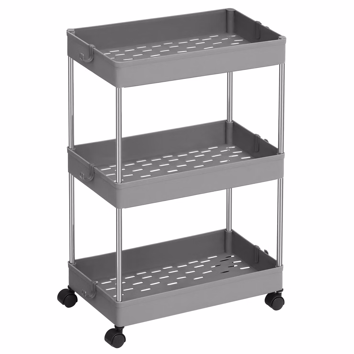 Carrello SONGMICS, carrello da cucina a 3 livelli, scaffale da cucina, scaffale a nicchia su rotelle, stretto, scaffale da bagno, salvaspazio, per bagno, cucina, design ritagliato, 40 x 22 x 60 cm, grigio KSC009G01