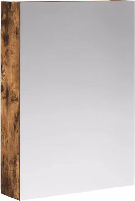 Mobiletto per specchio da bagno moderno in legno rovere fumé con ante a battente e ripiani interni, L 50 cm x P 14,5 cm x H 70 cm