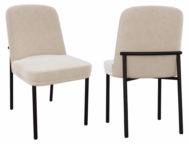Set di 2 sedie da pranzo - Design moderno e minimalista - Rivestimento in velluto beige - Imbottitura dello schienale e della seduta spessa - Gambe in metallo nero - Adatte per la sala da pranzo e il soggiorno
