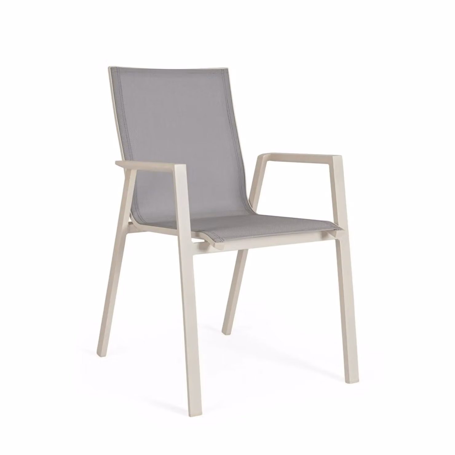 Set 4 sedie da giardino RONDA in textilene grigio chiaro e struttura in alluminio beige