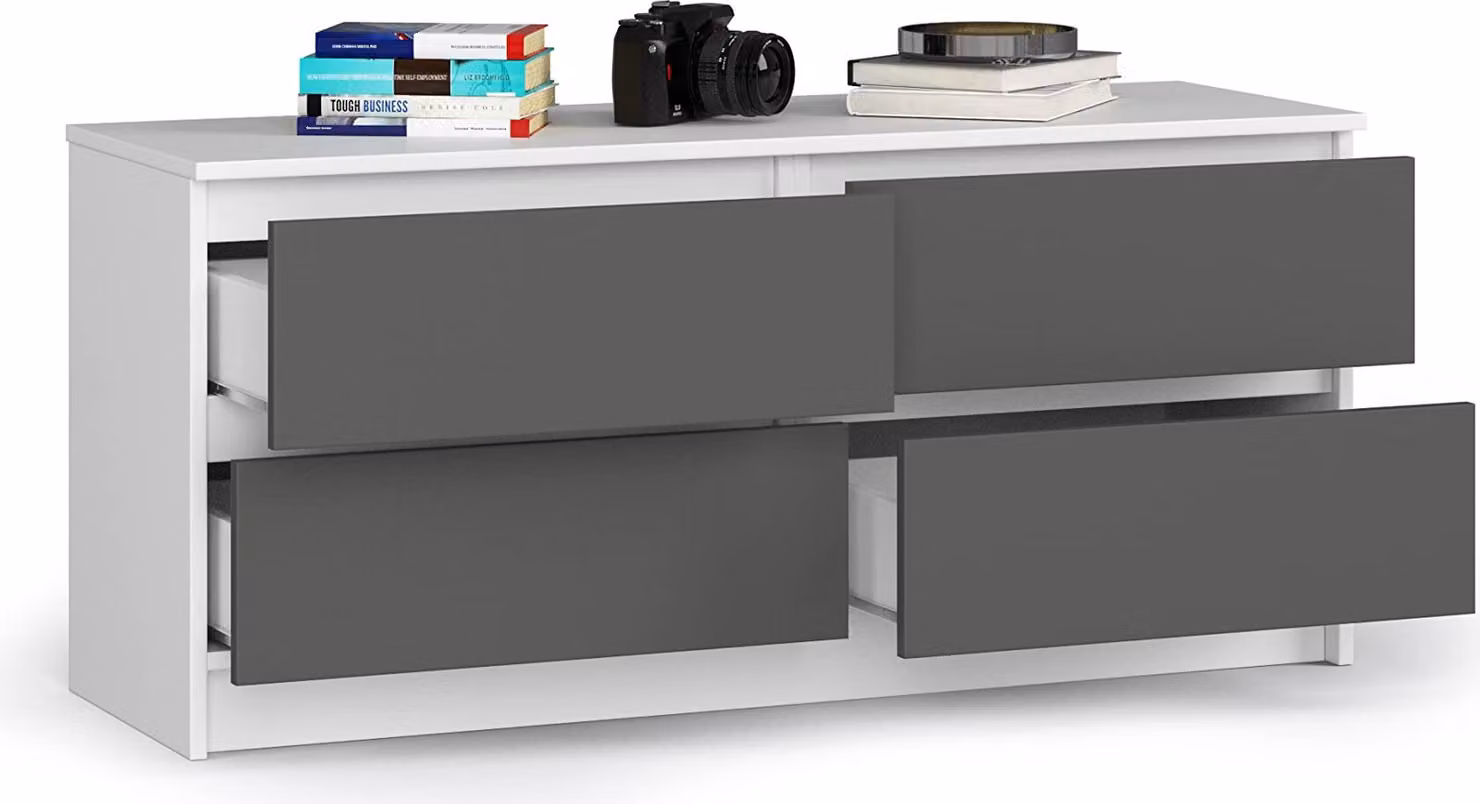 Cassettiera BDW, 4 cassetti, molto spazio, armadio, bianco - grigio