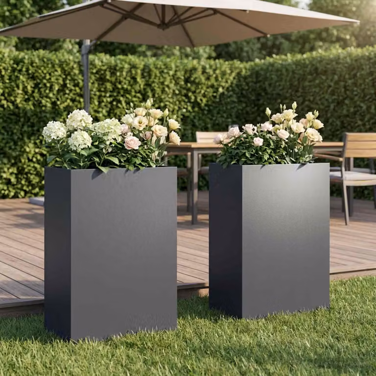 Set di 2 vasi da giardino vidaXL in metallo colore antracite L 40 cm x P 30 cm x H 75 cm